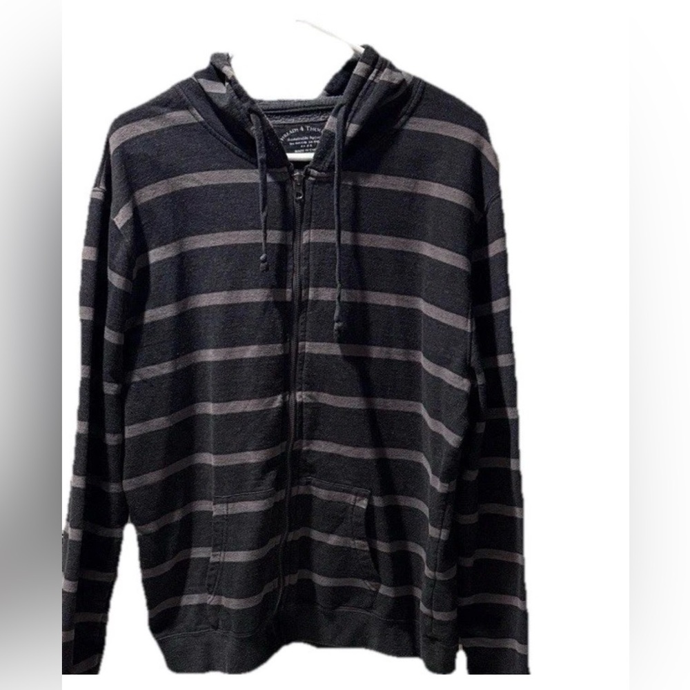 Threads 4 Thought Men Zip up Hoodie Black Gray Organic Cotton VINTAGE XL Stripe